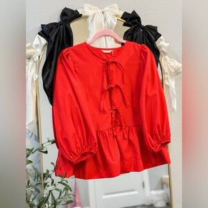 Kaktus Red Blouse with Bow Details